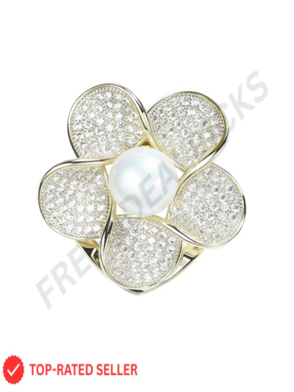 18K Gold Plated Copper Crystal Pearl Bow Scarf Buckle Brooch Pin
